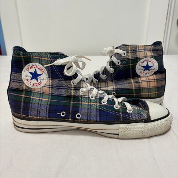 VTG 80\'s Converse All-Star Chuck Taylor High Top Made USA Sneakers Flannel 9.5 main image 4